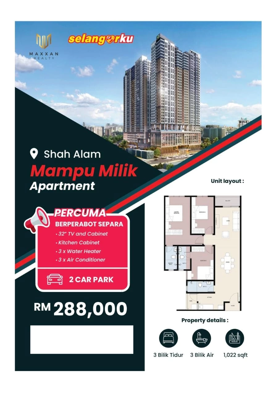 APARTMEN SELANGORKU SHAH ALAM 3 BILIK